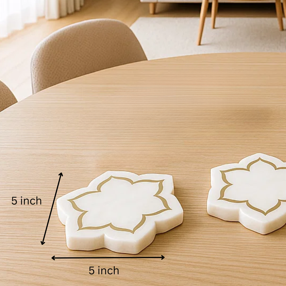 Inlaid Marble Mughal Blossom Coasters – Set of 4 Handcrafted