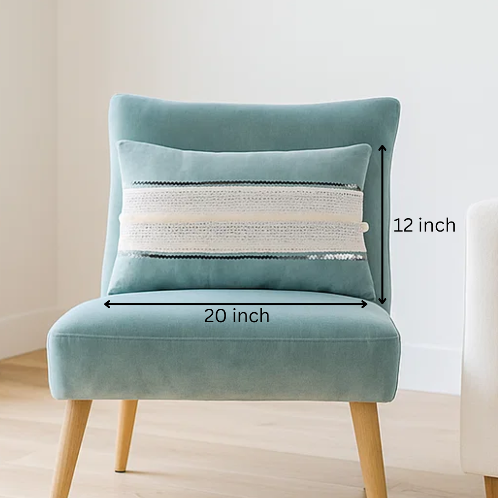 Lace & Sequin Embellished Powder Blue Lumbar Cotton Cushion Cover – Handcrafted Sofa Cushion Cover