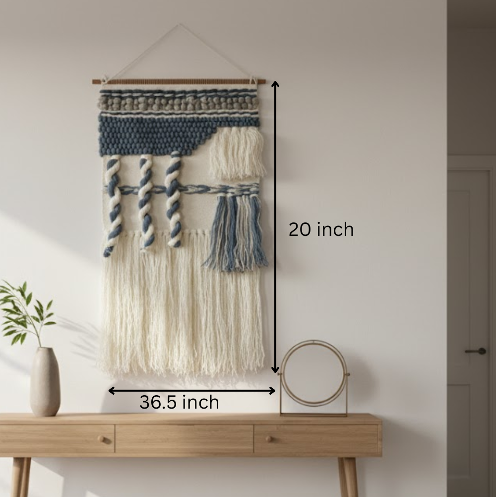 Handwoven Tufted Abstract Fringed Wool Wall Hanging