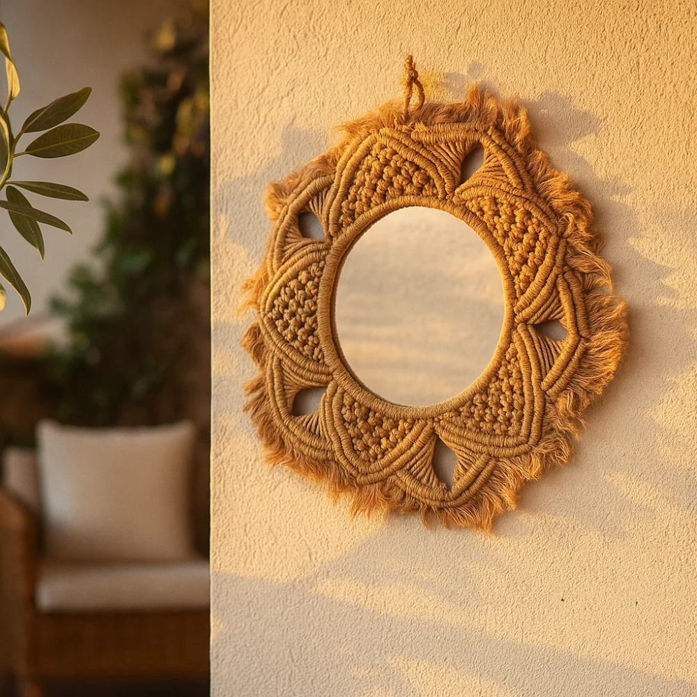 Hand Knotted Honey Macrame Star Wall Mirror