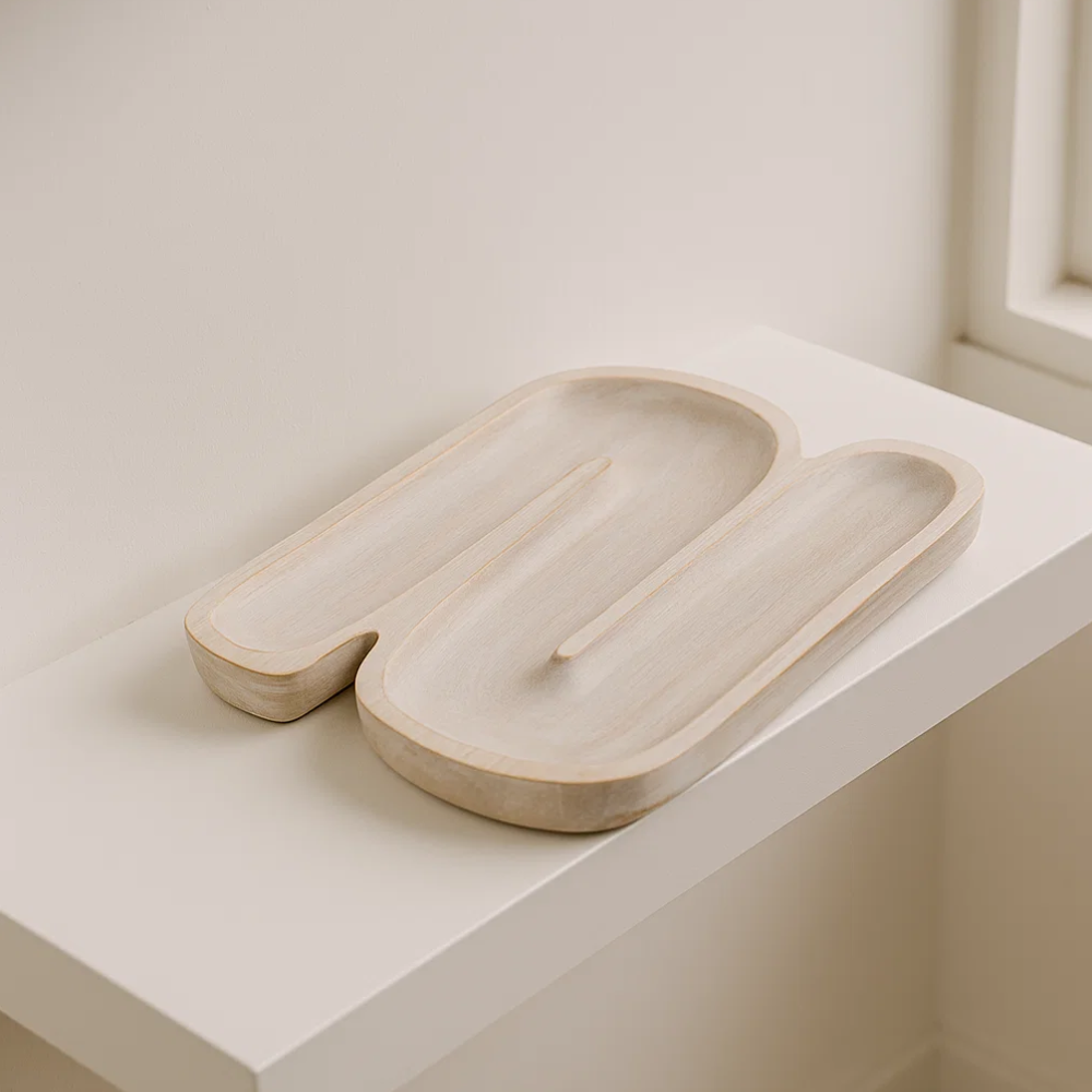 Hand-Carved N-Shaped Wooden Platter – Mango Wooden Serving Tray