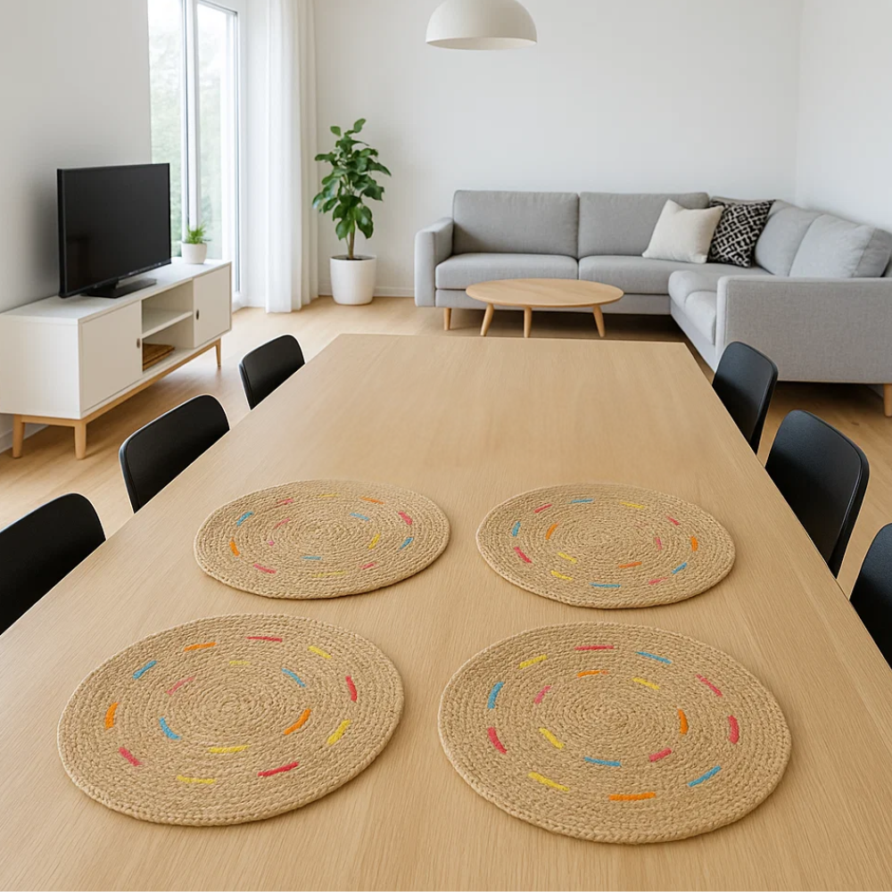 Hand Braided Jute Placemats (Set of 7) – Eco-Friendly Dining Table Mats in Natural Jute