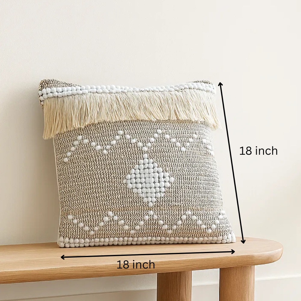 Ivory Accents Cotton Cushion Cover – Handwoven Grey Sofa Cushion Cover with Concealed Zip