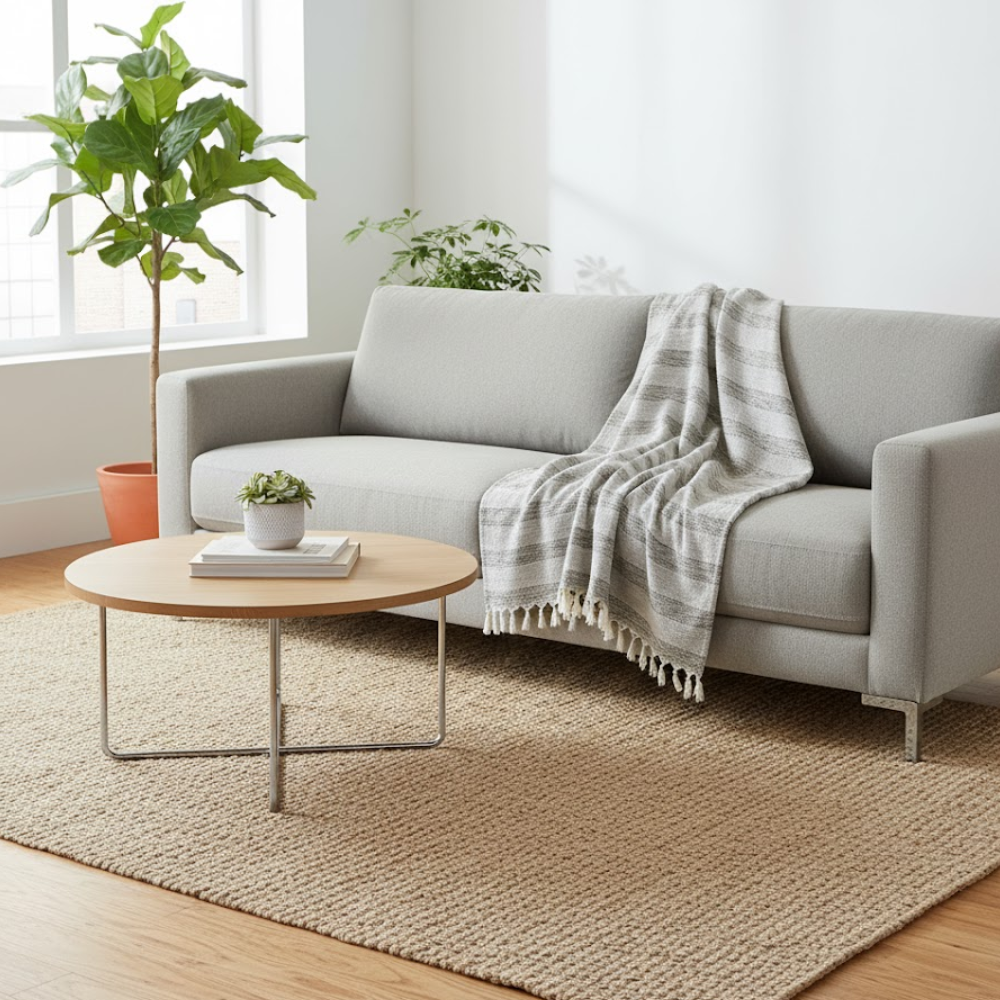 Handwoven Cotton Greyscale Striped Tasseled Throw Blanket