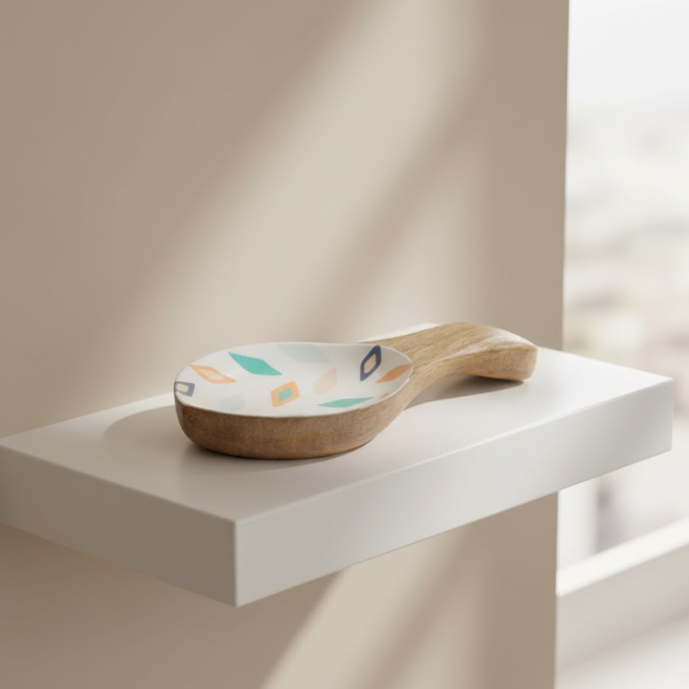 Geometric Enamelled Mango Wood Serving Platter