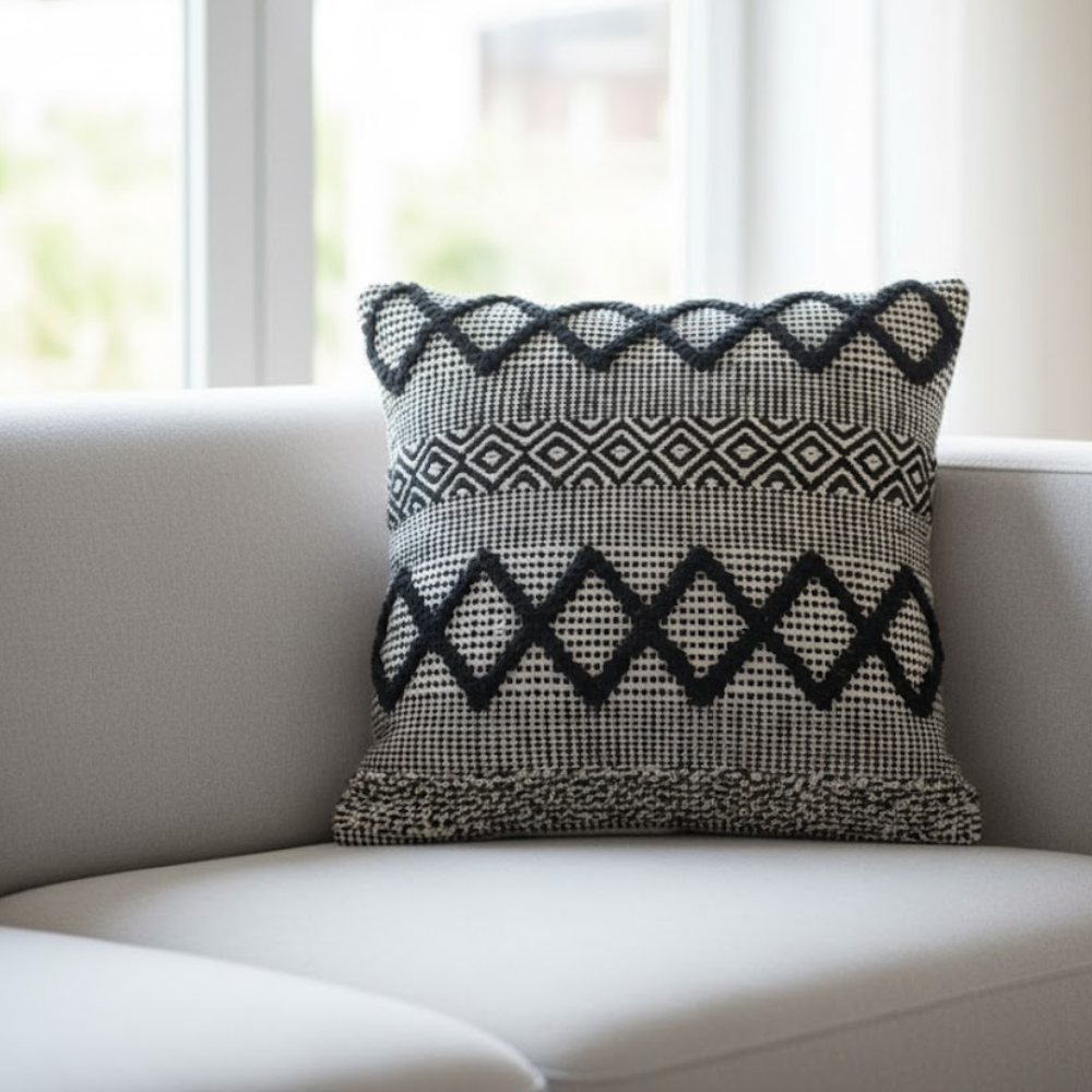 Diamond Monochrome Cushion Cover – Soft Cotton