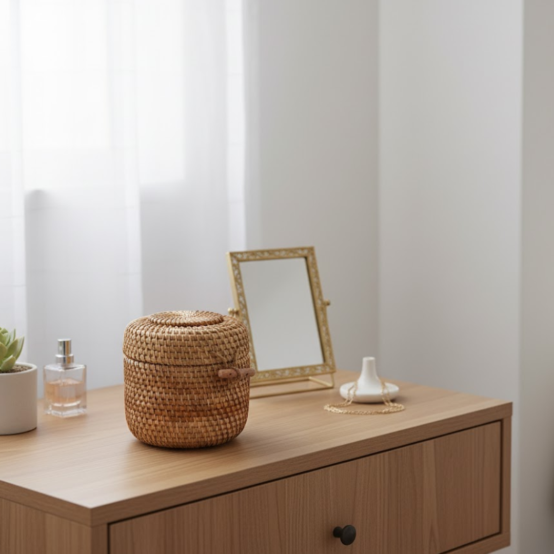 Handwoven Cane Earthy Jewelry Storage Box