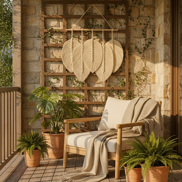 Small Macrame Leaf Wall Hanging | Hand-Knotted Cotton Boho Decor