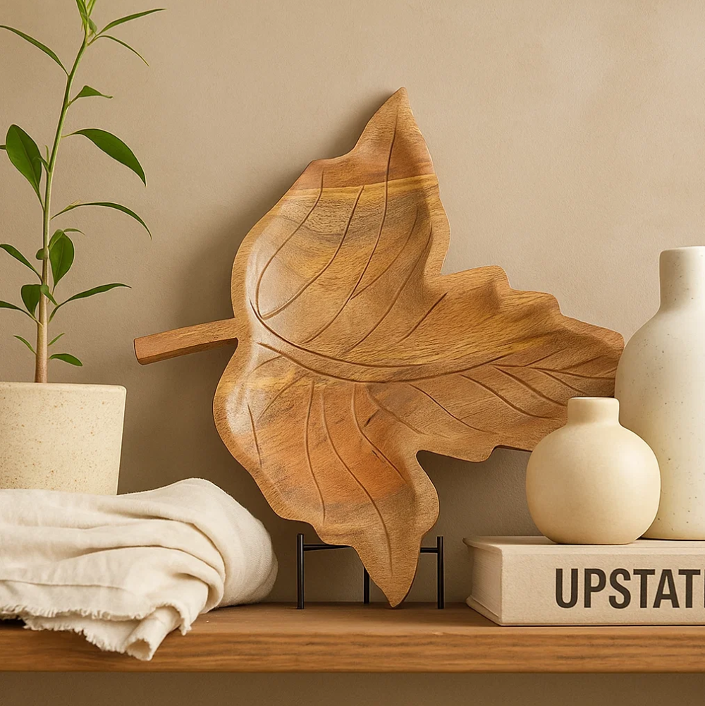 Maple Leaf Hand Carved Raw Mango Wood Platter