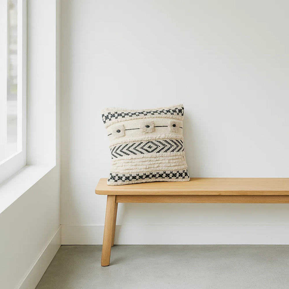 Geometric Monotone Cotton Cushion Cover – Handwoven Artisan Sofa Cushion Cover