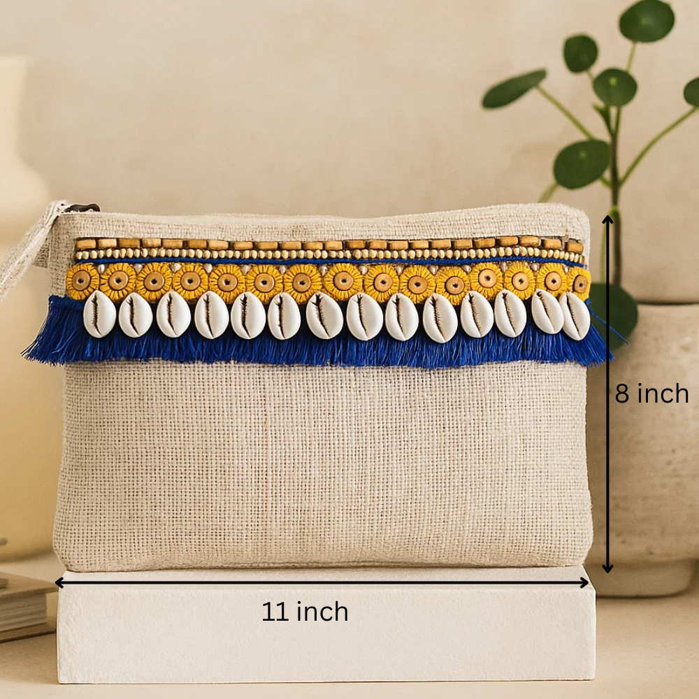 Beads & Fringes Embellished Jute Pouch