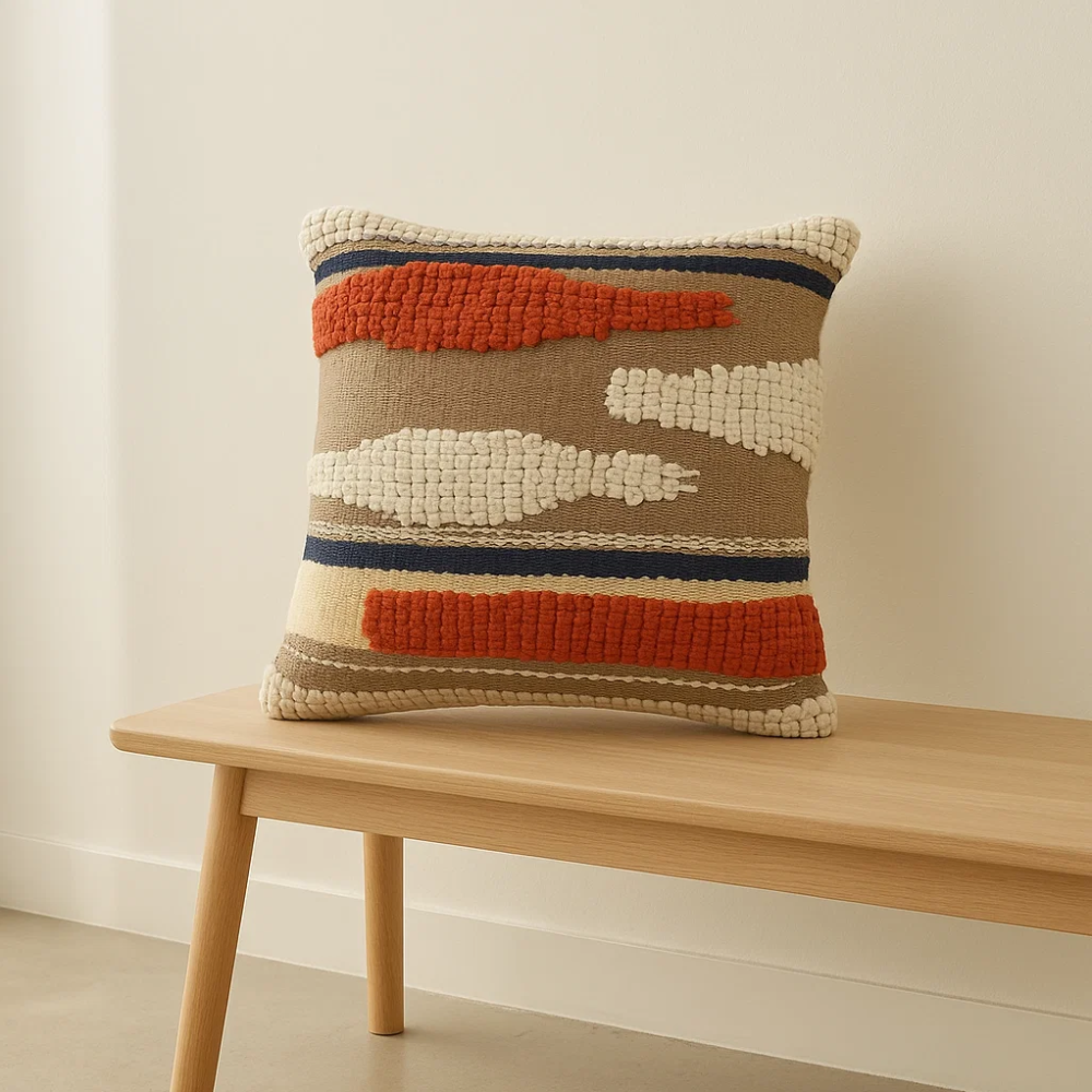 Woven Cotton Cushion Cover with Tufts