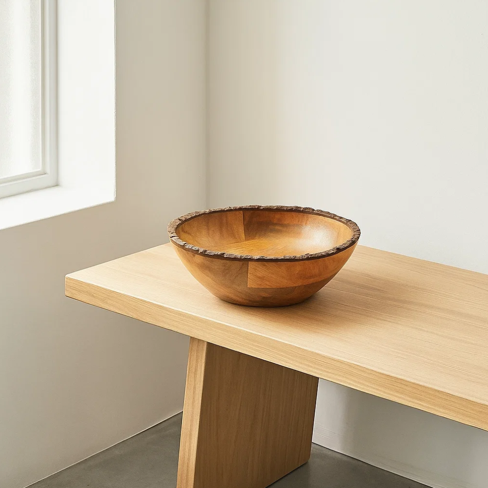 Mango Wood Turned Classic Snack Bowl – Handcrafted Wooden Serveware with Natural Grain Finish