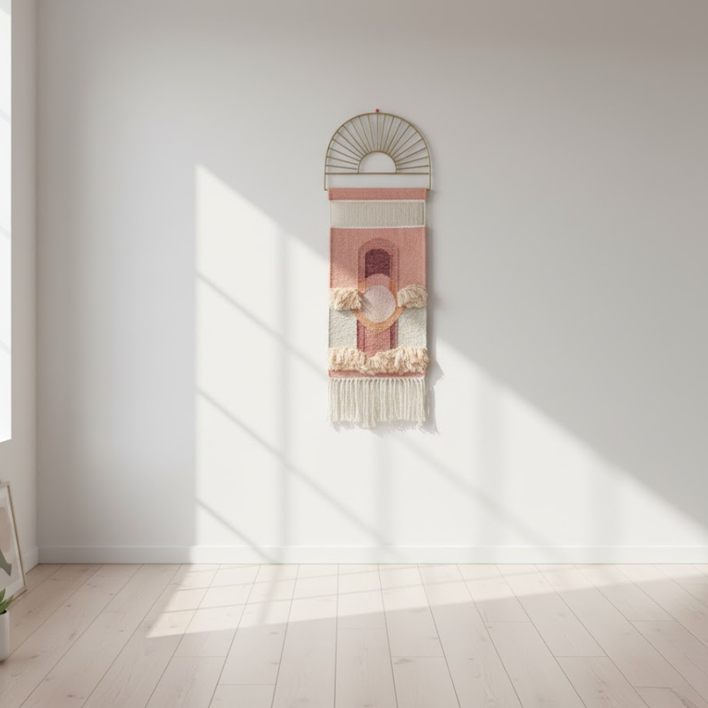 Pastel Wall Hanging with Fringes – Handwoven Cotton & Wool Boho Wall Art