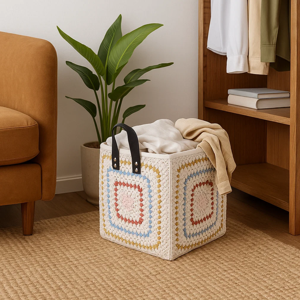 Crochet Square Cotton Foldable Storage Hamper