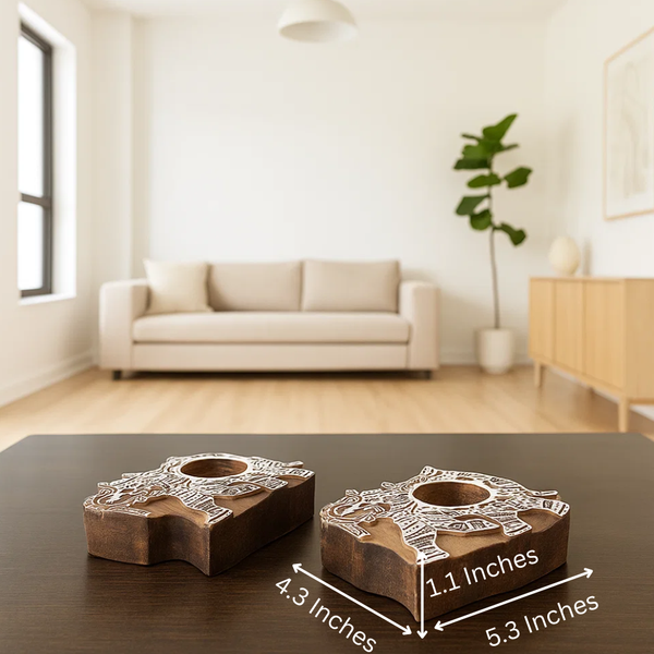 Hand Carved Wooden Elephant Tealight Holders (Set of 2) – Artisan Wooden Candle Holders with Elephant Motif