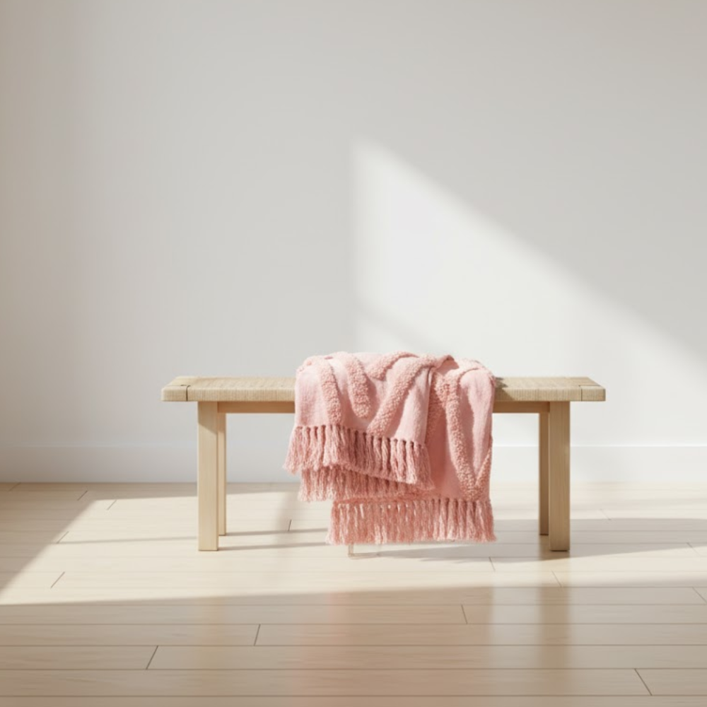 Chunky Pastel Cotton Tasseled Throw – Handwoven Artisan Cotton Throw with Tufts & Tassels