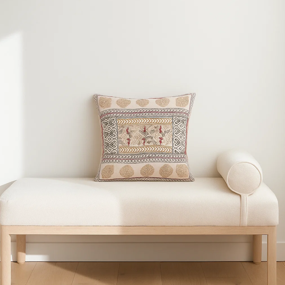 Floral Block Printed Cotton Cushion Cover