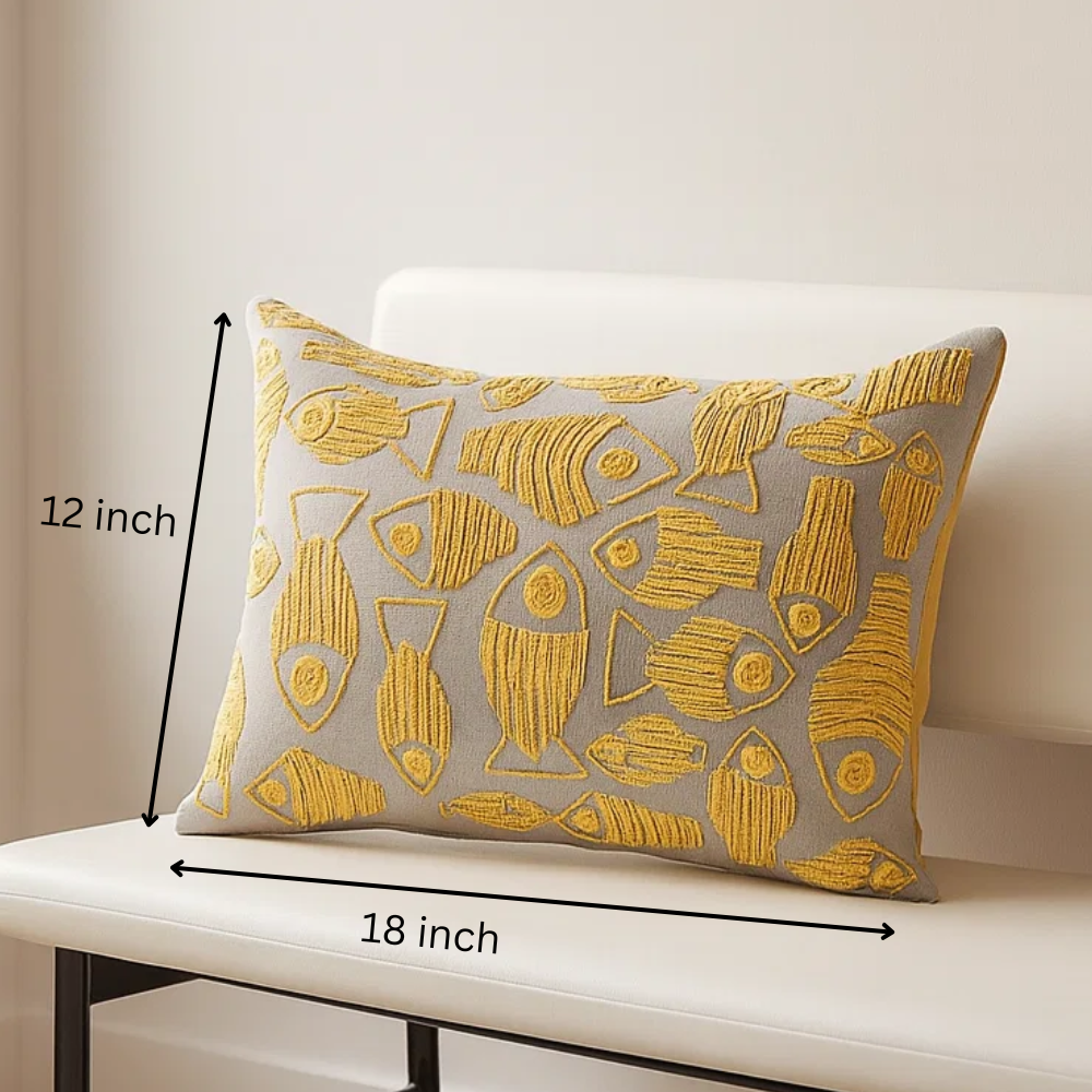 Yellow Fish Lumbar Cushion Cover – Hand Embroidered