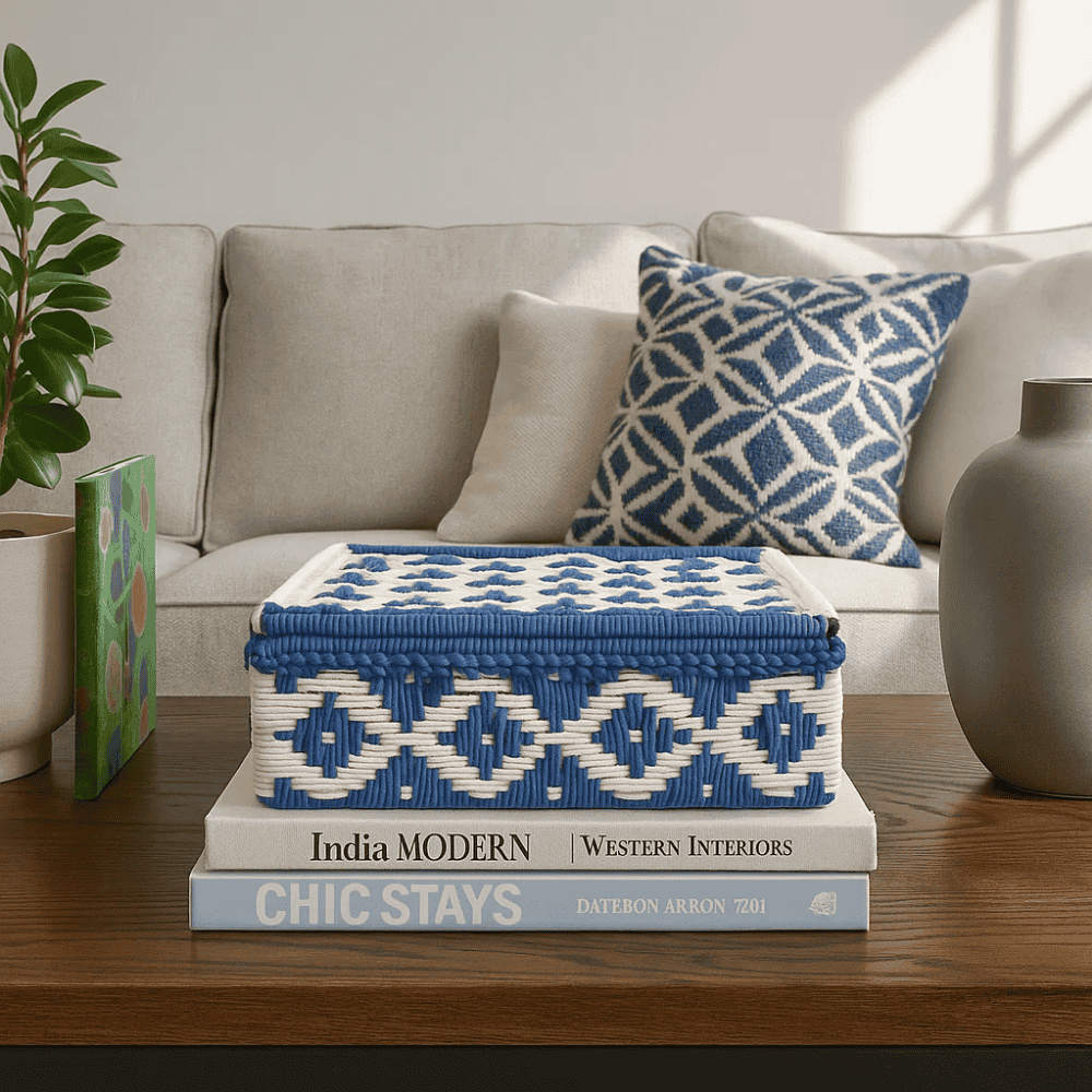 Recycled Cotton Beige & Blue Storage Box