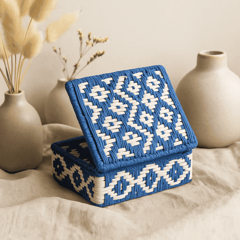 Recycled Cotton Beige & Blue Storage Box