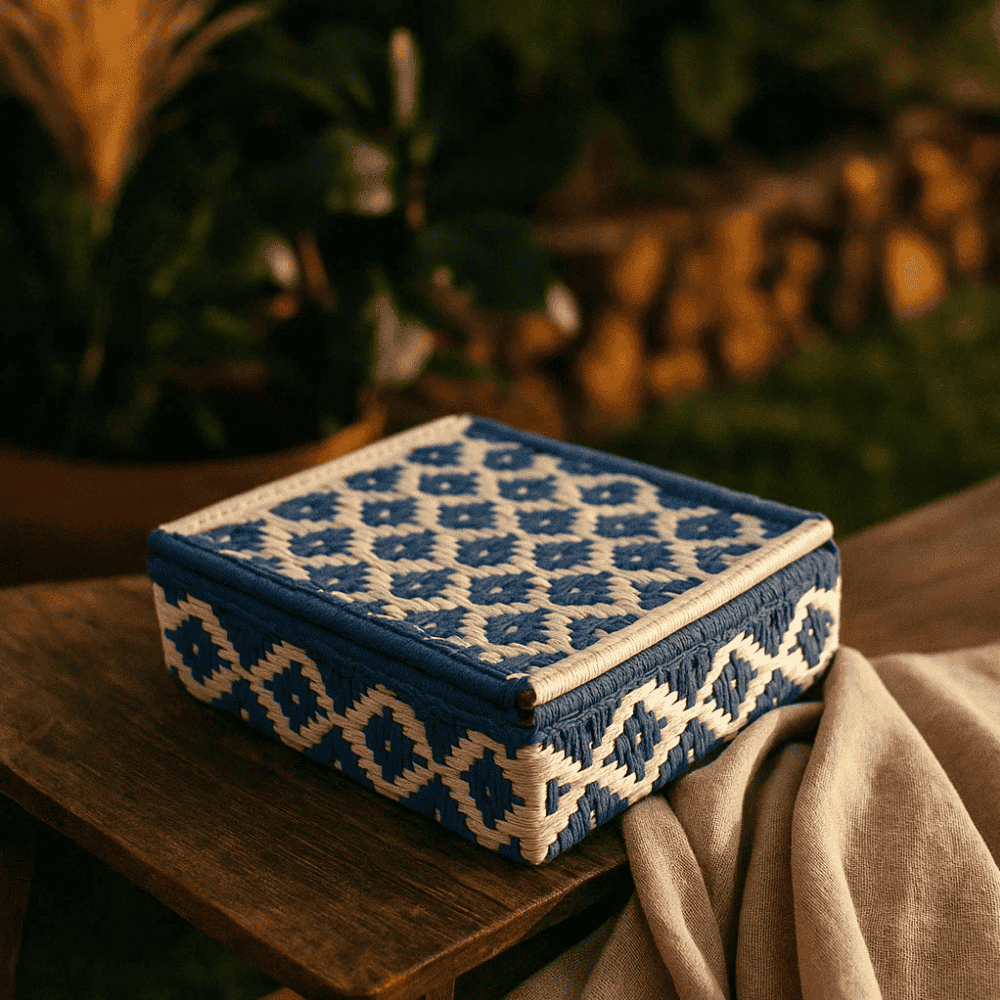 Recycled Cotton Beige & Blue Storage Box