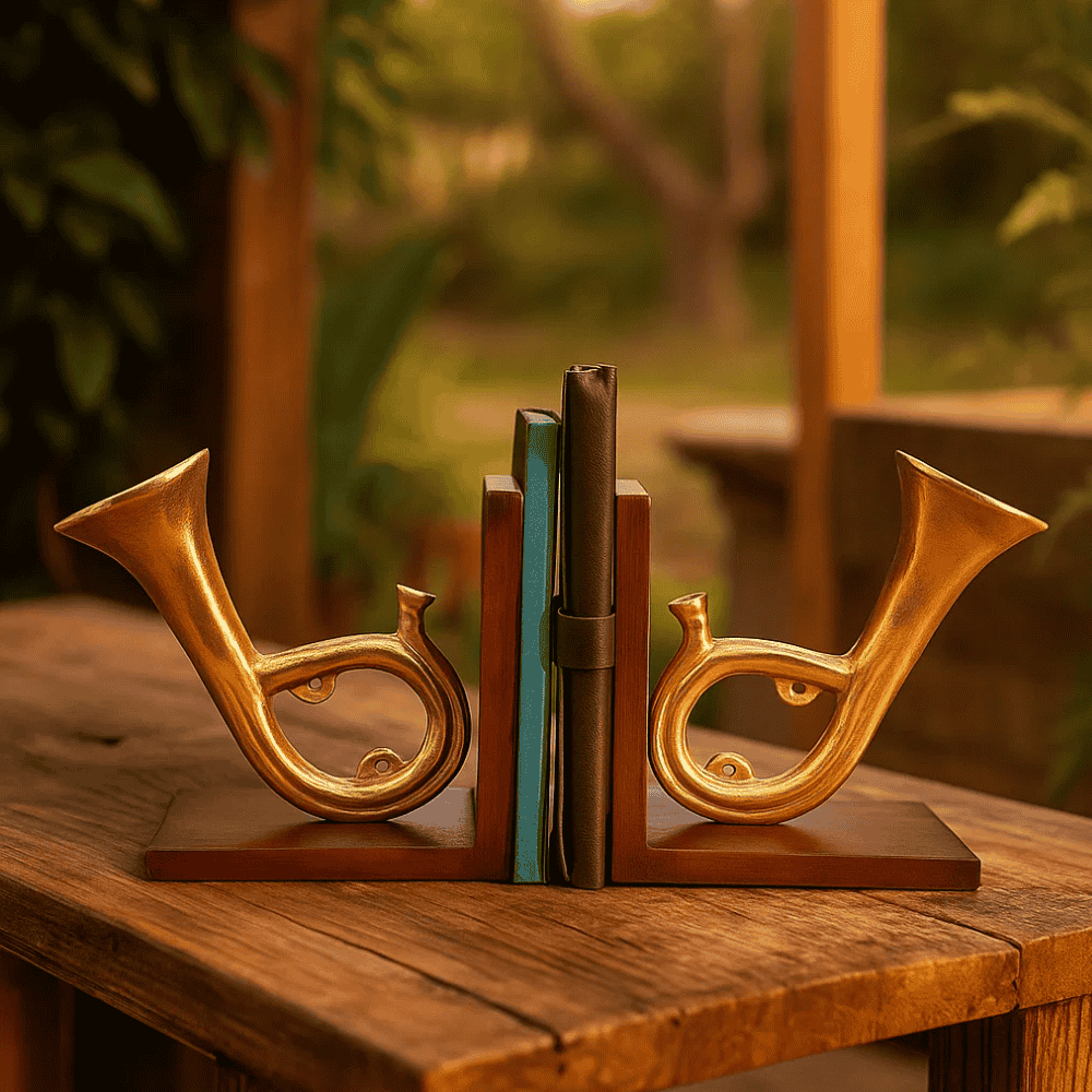 Saxophone Bookends with Wooden Base