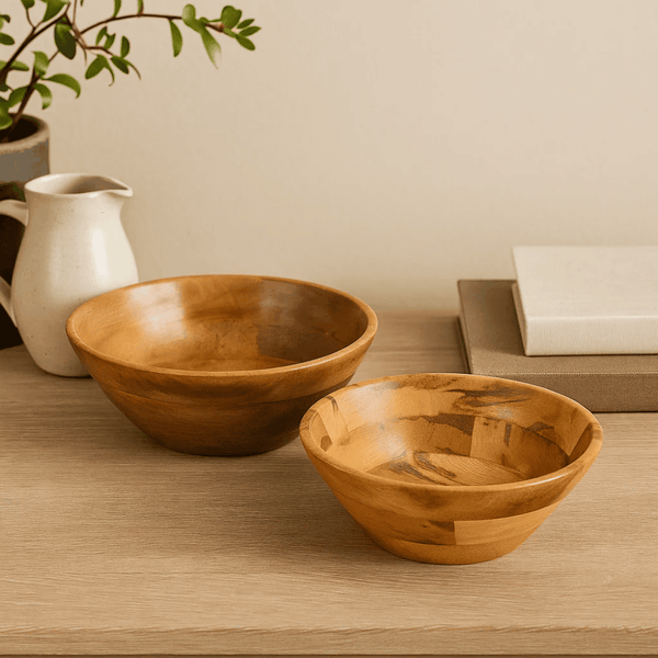 Mango Wood Salad Bowls | Hand Turned Set of 2 Wooden Serving