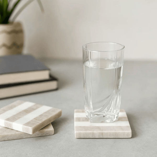 Striped Marble Coasters | Hand Cut Set of 4 Drink Coasters