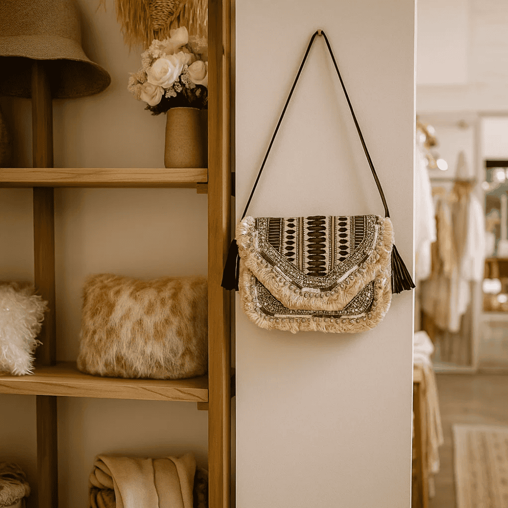 Metallic Sequin Embellished & Fringed Sling Bag