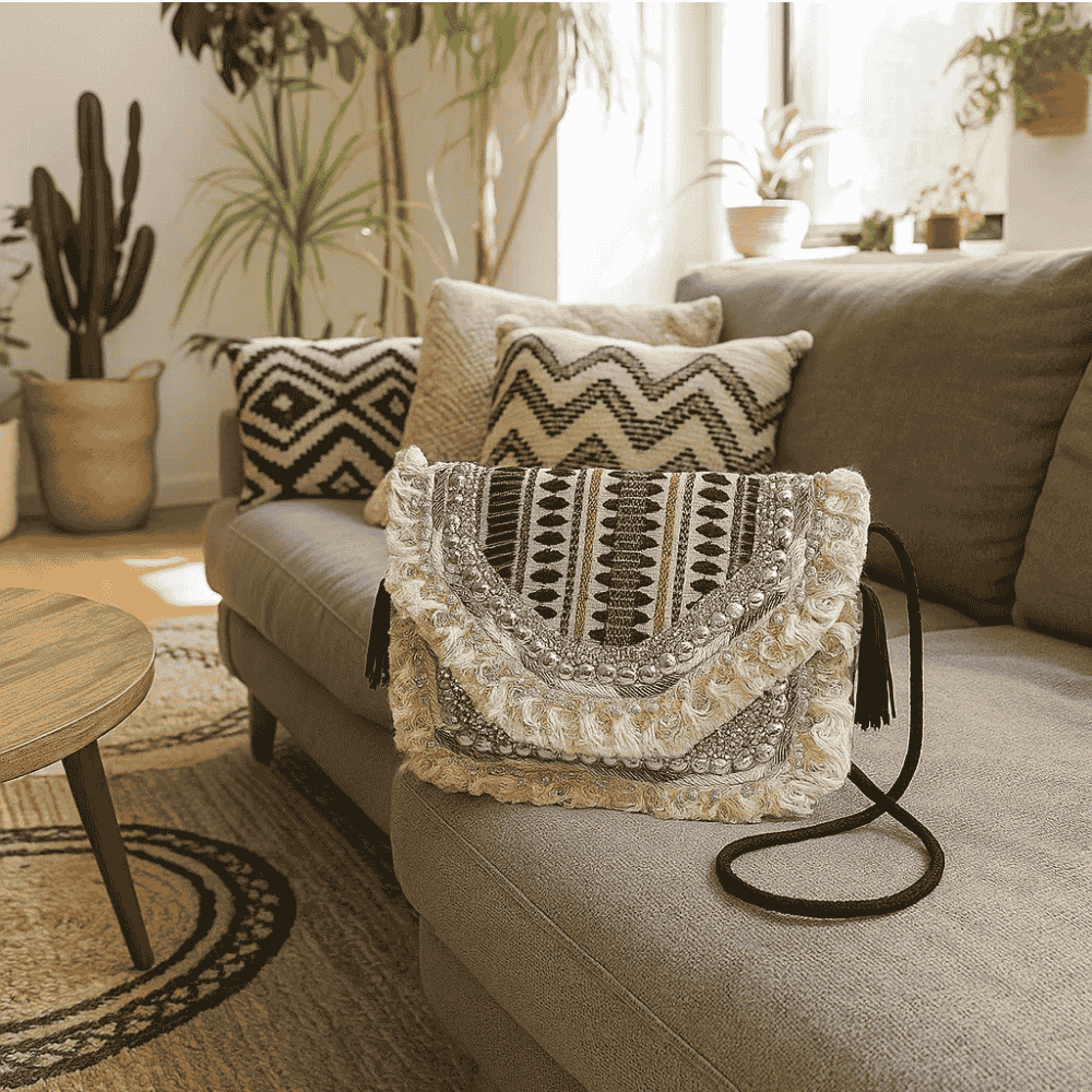 Metallic Sequin Embellished & Fringed Sling Bag