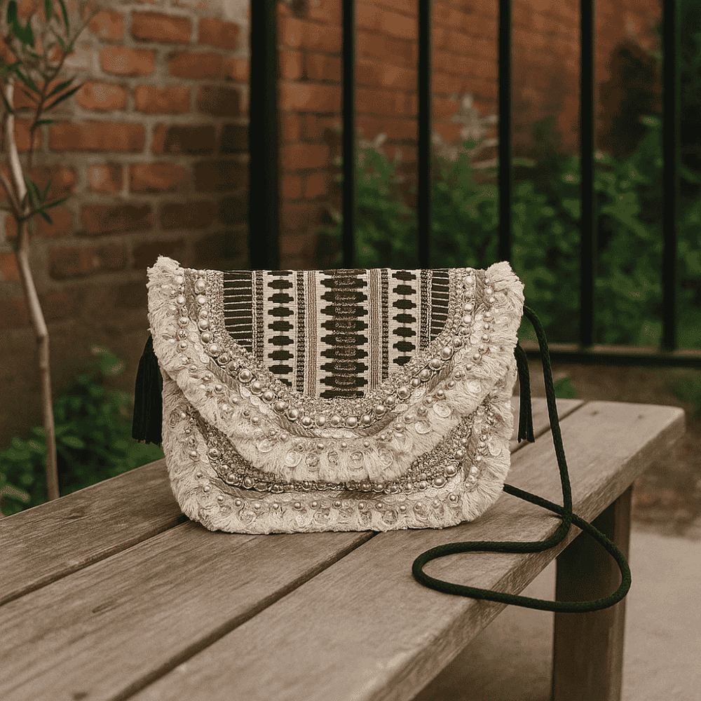 Metallic Sequin Embellished & Fringed Sling Bag