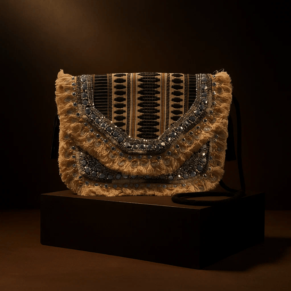 Metallic Sequin Embellished & Fringed Sling Bag