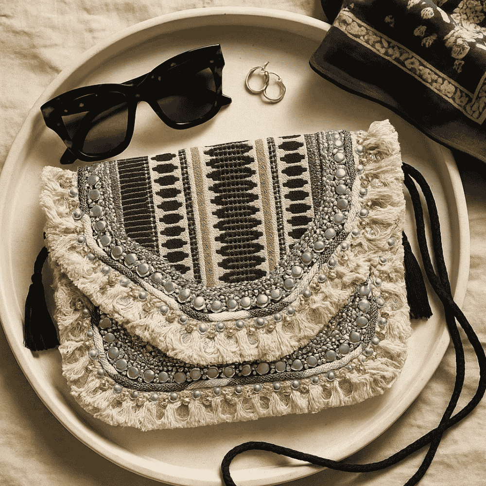 Metallic Sequin Embellished & Fringed Sling Bag