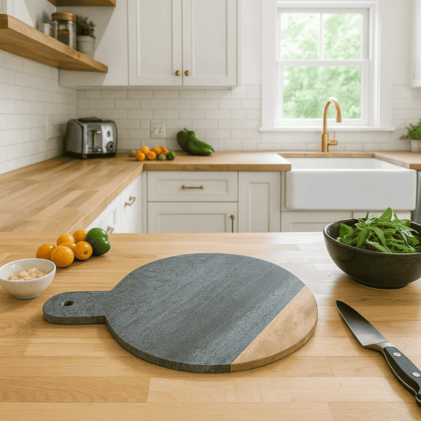 Paddle Chopping Board | Colorblock Grey Stone Wood Handcrafted
