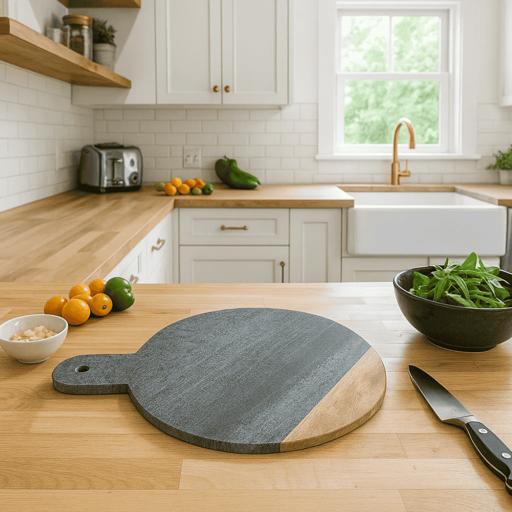 Colorblock Grey Stone & Wood Paddle Chopping Board