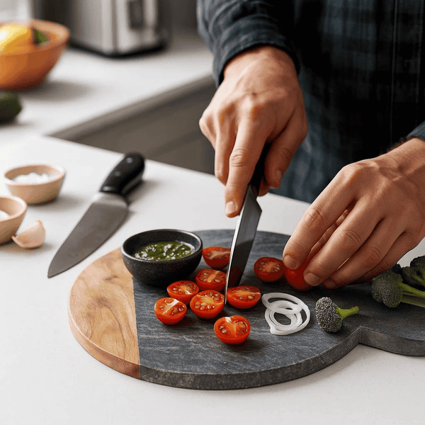 Paddle Chopping Board | Colorblock Grey Stone Wood Handcrafted