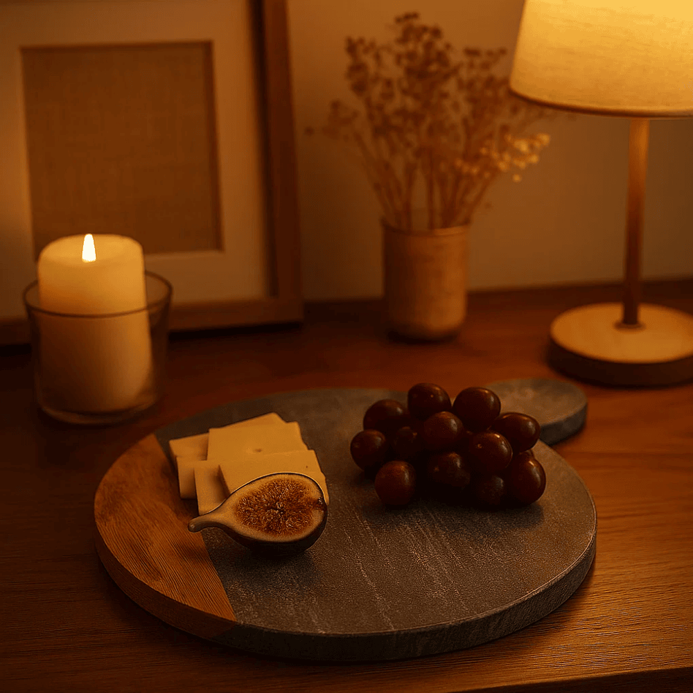 Colorblock Grey Stone & Wood Paddle Chopping Board