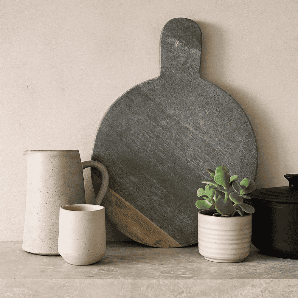 Colorblock Grey Stone & Wood Paddle Chopping Board