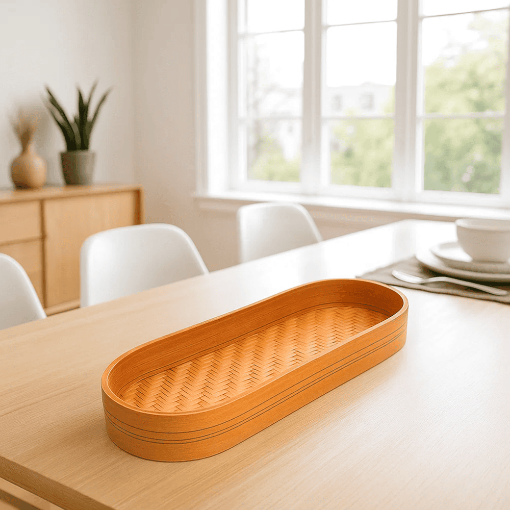 Woven Bamboo Orange Oblong Tray – Handcrafted Decorative Bamboo Serving Tray