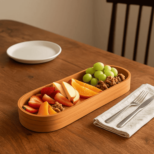 Bamboo Serving Tray | Woven Orange Oblong Handcrafted Decor