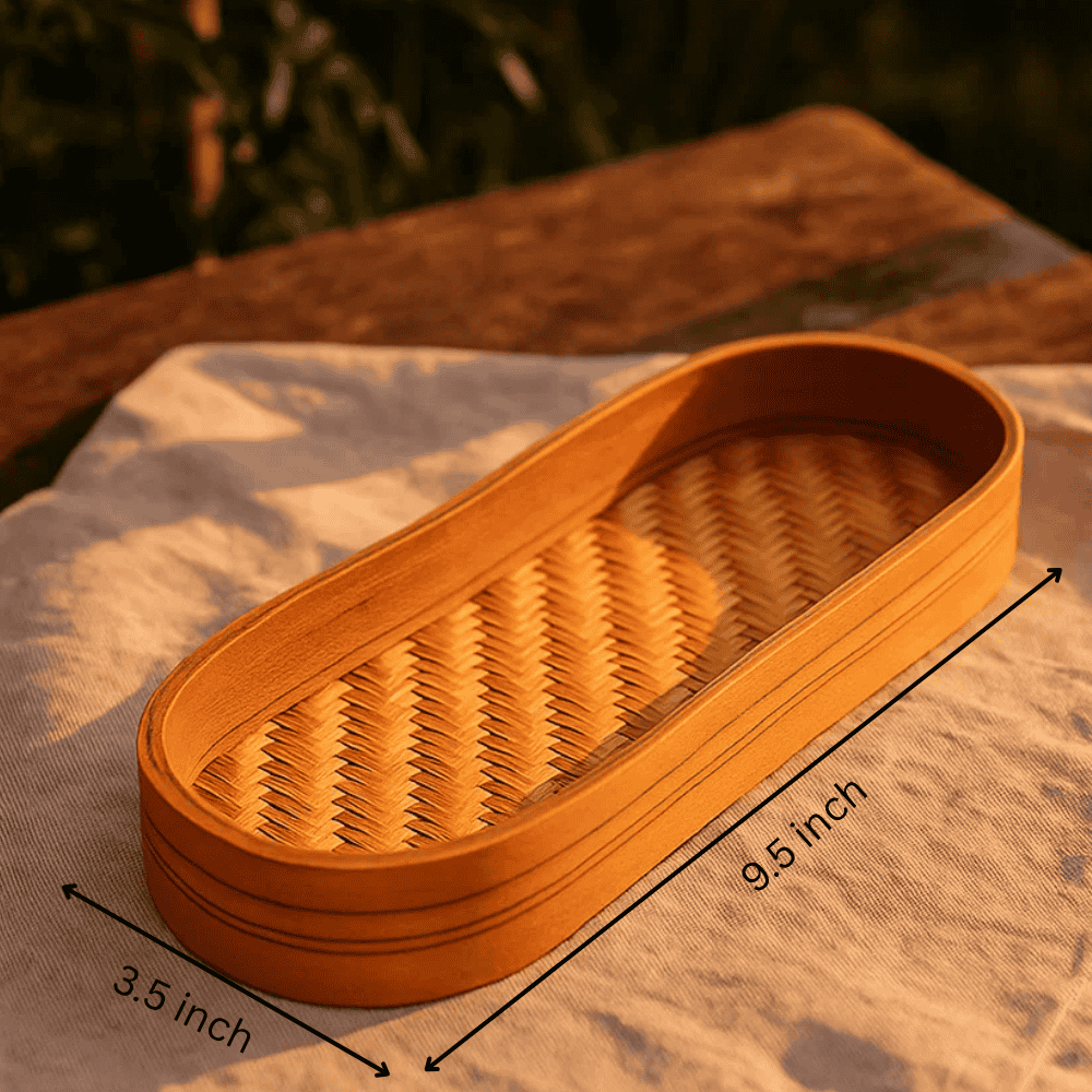 Woven Bamboo Orange Oblong Tray – Handcrafted Decorative Bamboo Serving Tray