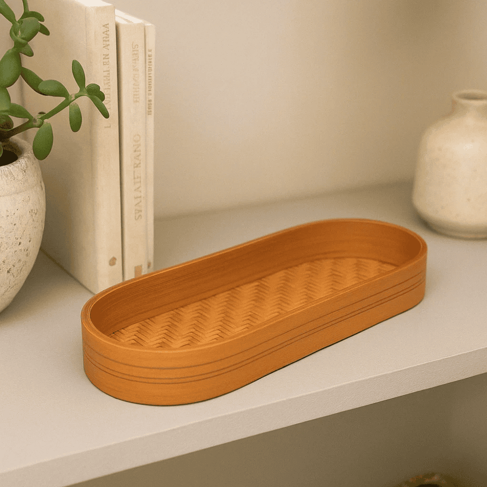 Woven Bamboo Orange Oblong Tray – Handcrafted Decorative Bamboo Serving Tray