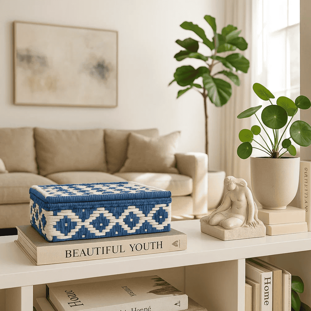 Recycled Cotton Beige & Blue Storage Box