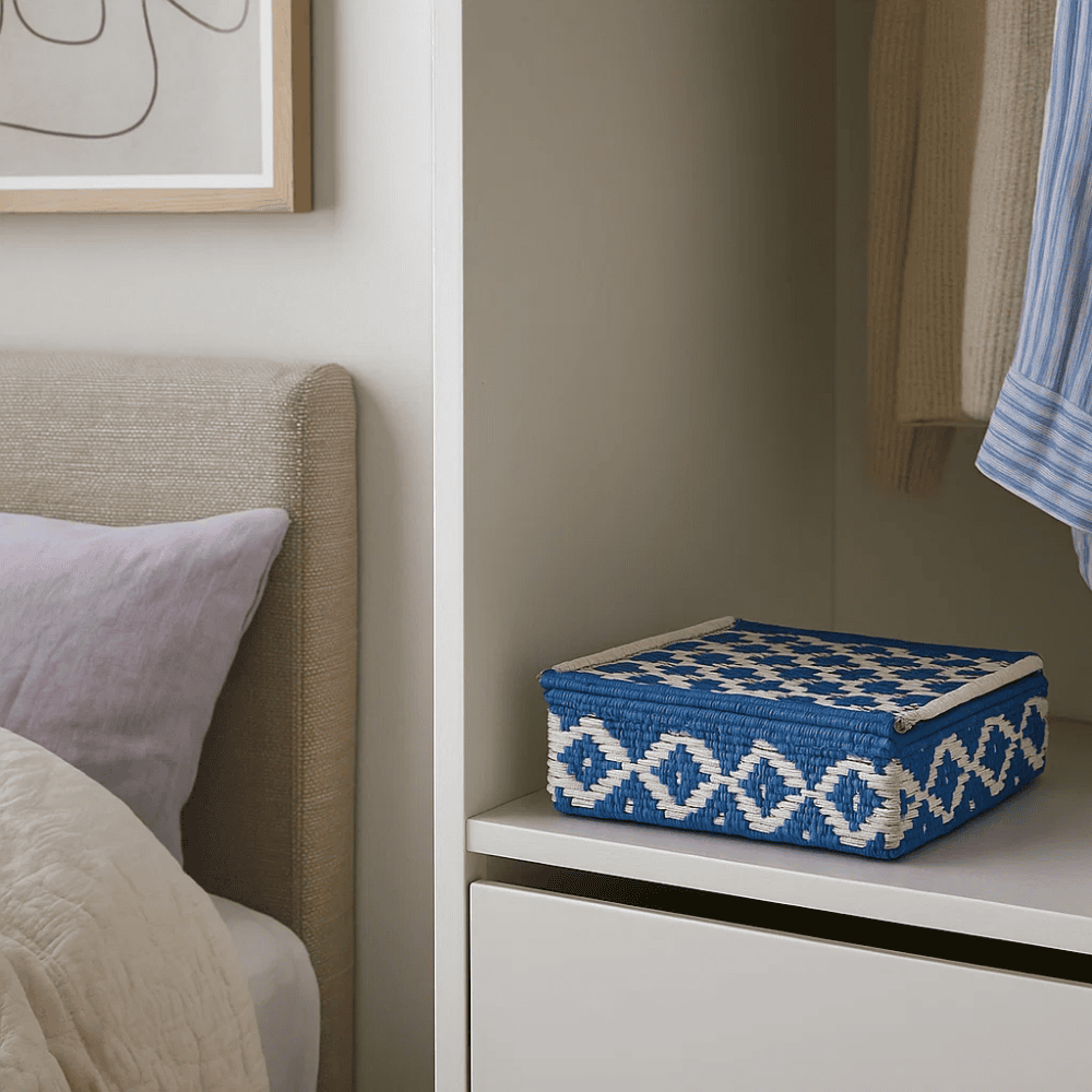 Recycled Cotton Beige & Blue Storage Box