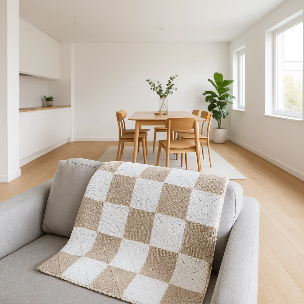 Soft Cotton Crochet Throw – Handmade Chess Squares