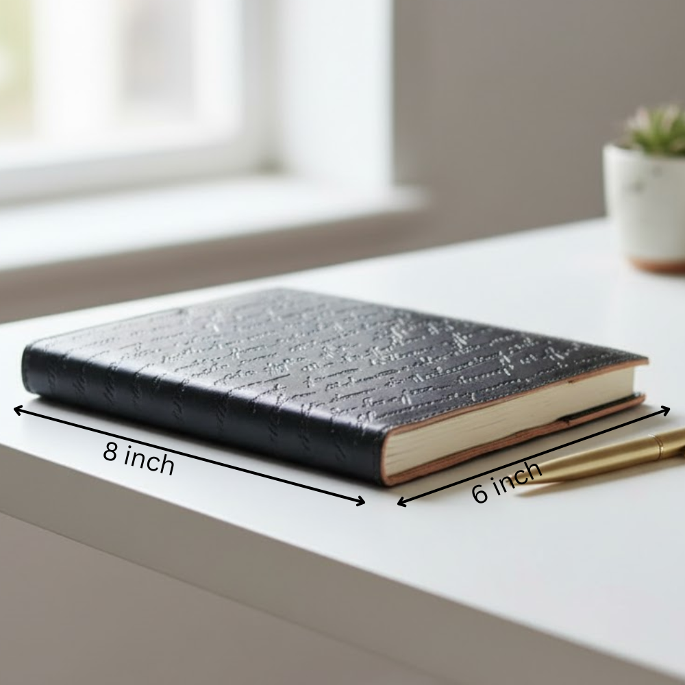 Embossed Typographic Leather Diary – Handmade Buffalo Leather Journal with Recycled Paper