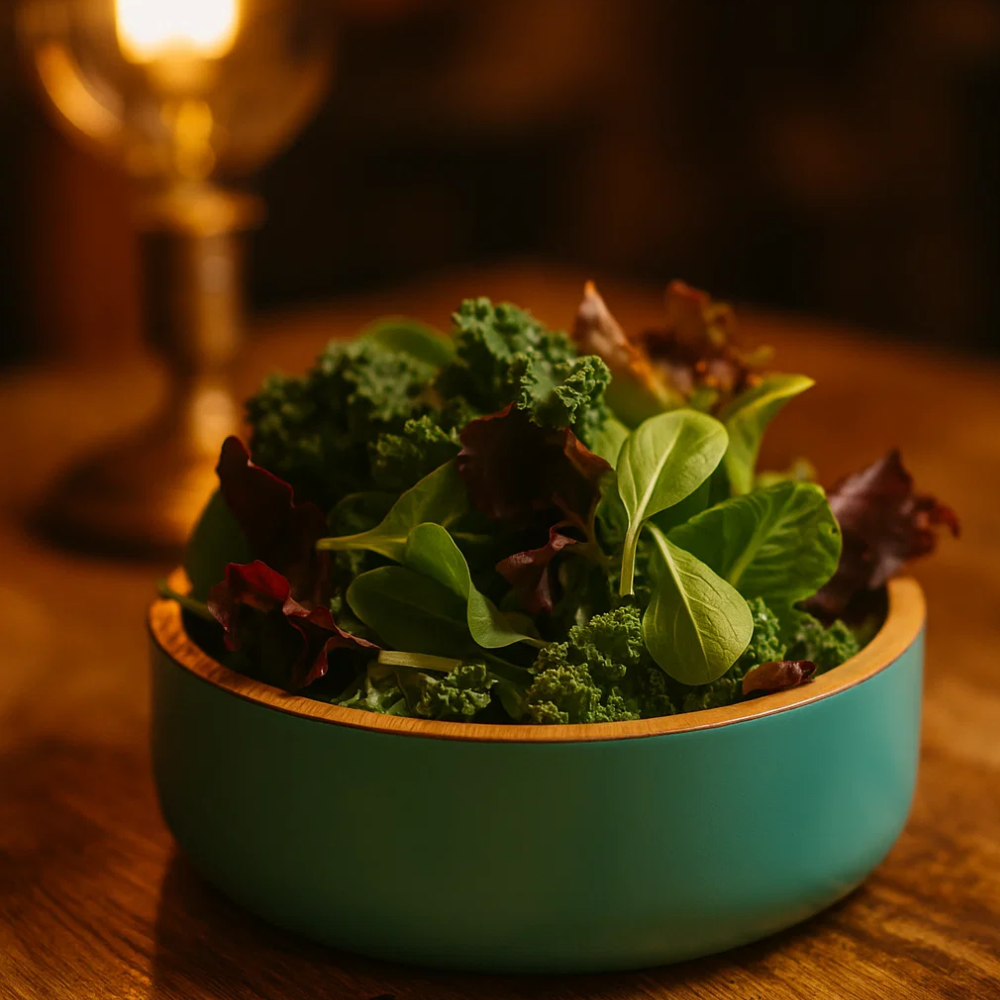 Acacia Wood Matte Aqua Salad Bowl – Handcrafted Wooden Serveware with Aqua Enamel Finish