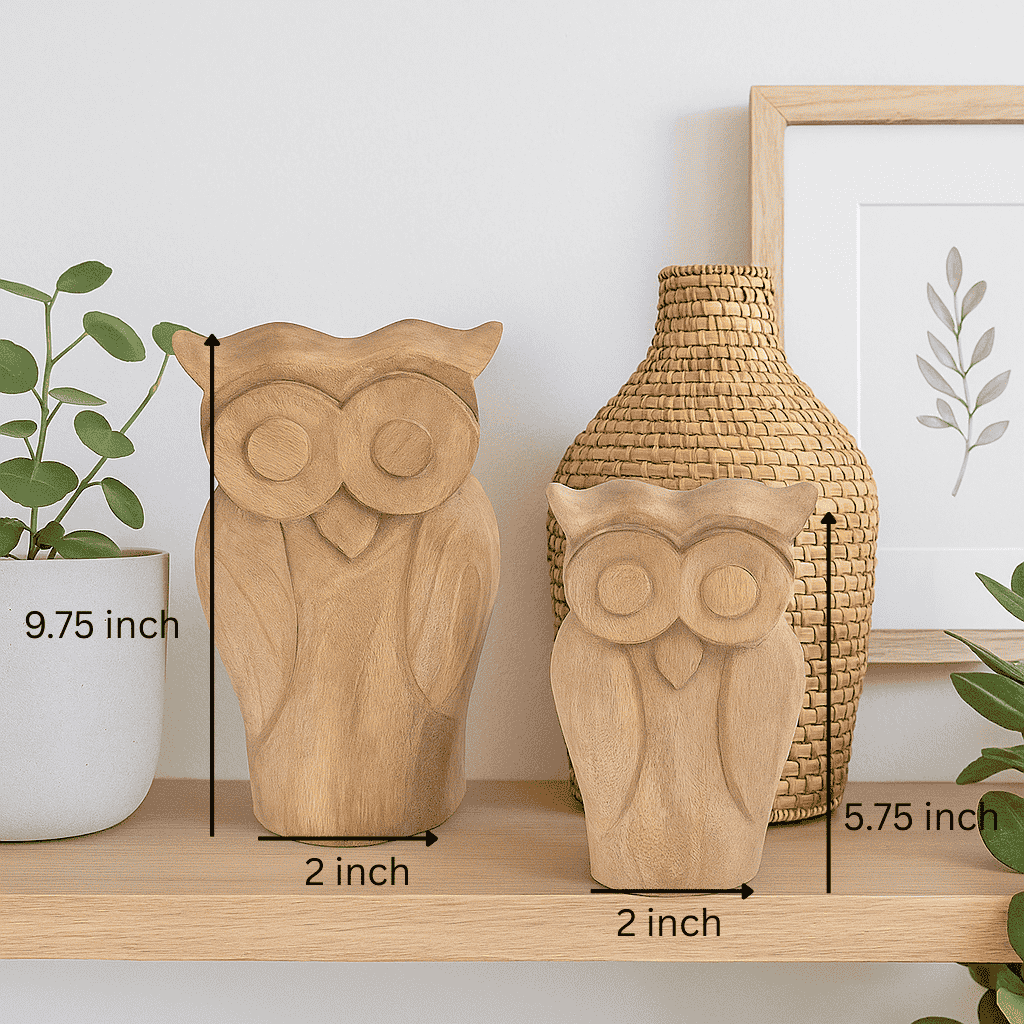 Hand-Carved Carved Wooden Owl Figurines (Set of 2)