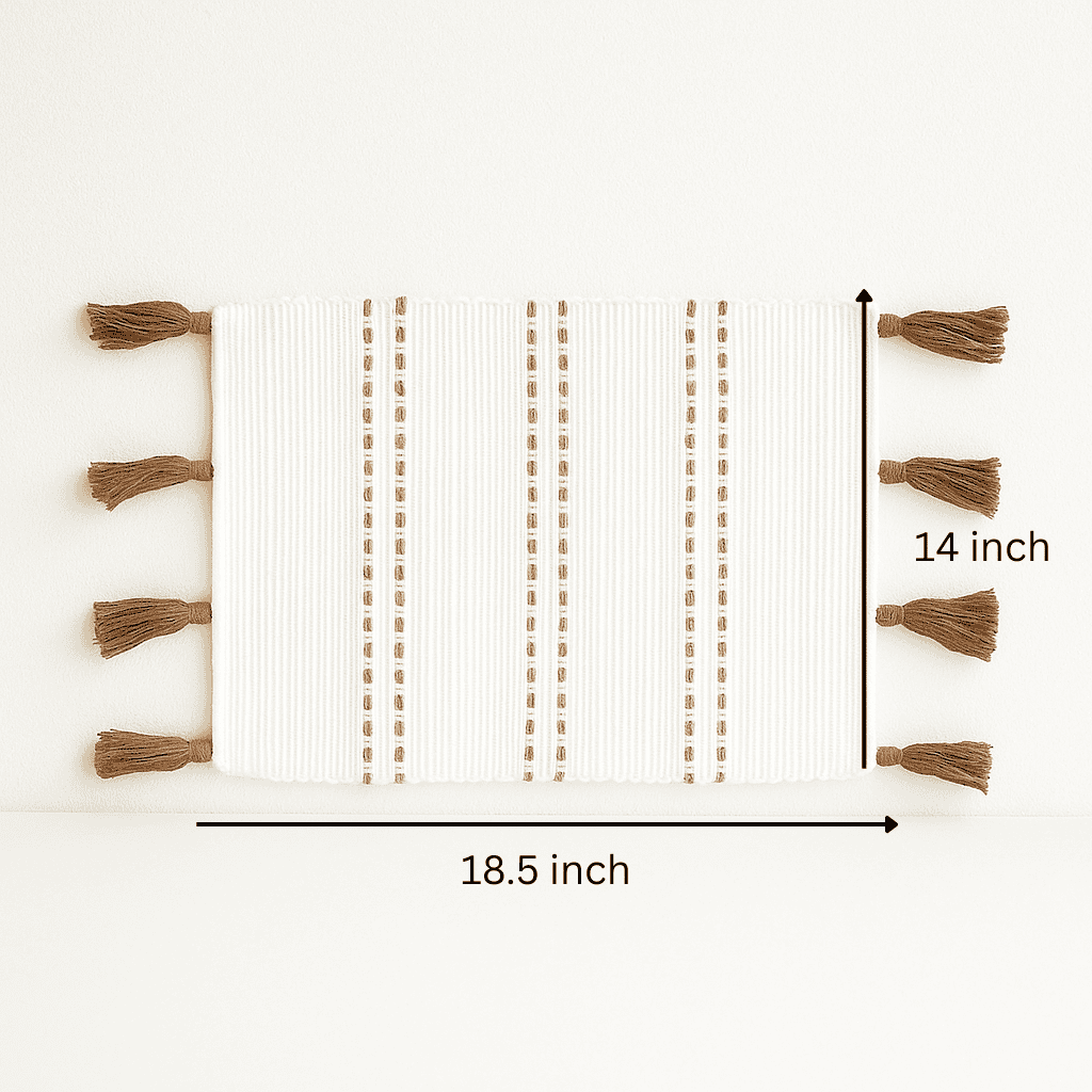 Handwoven Minimal Umber Tasseled Cotton Placemats (Set of 4)